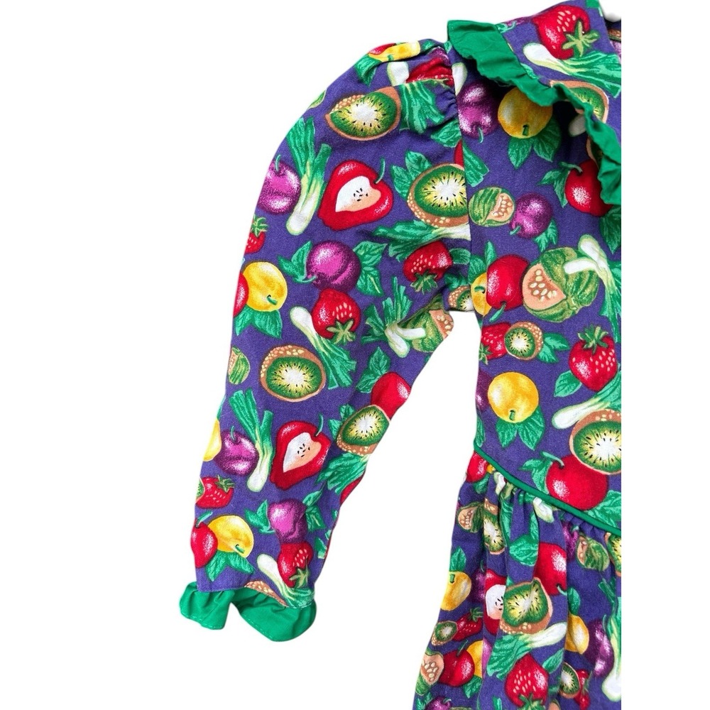 Vintage 90s Fruit And Veggie Girls Dress 4 Years Boho Cottagecore Retro - Picture 2 of 4